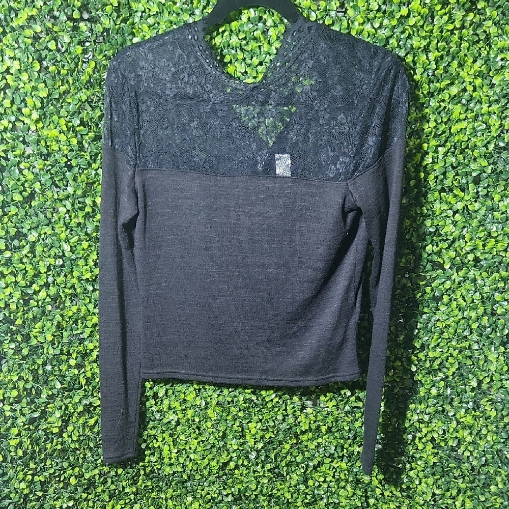 Divided Black Long Sleeve Lace Top